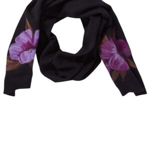 J. Jill Cozy Dimensional Wool Blend Scarf-Black/Purple Flowers-One Size